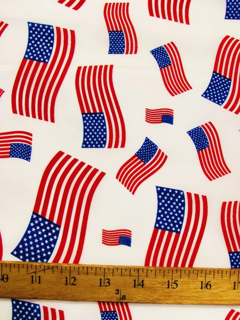 American Flags White Cotton Polyester Fabric