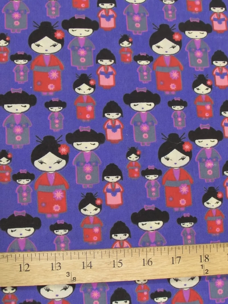 Oriental Geisha Cultural Purple Polyester Cotton Fabric