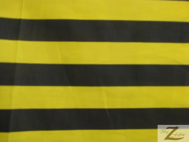 Poly Cotton 1 Inch Stripe Fabric / Black/Yellow / Sold By The Yard