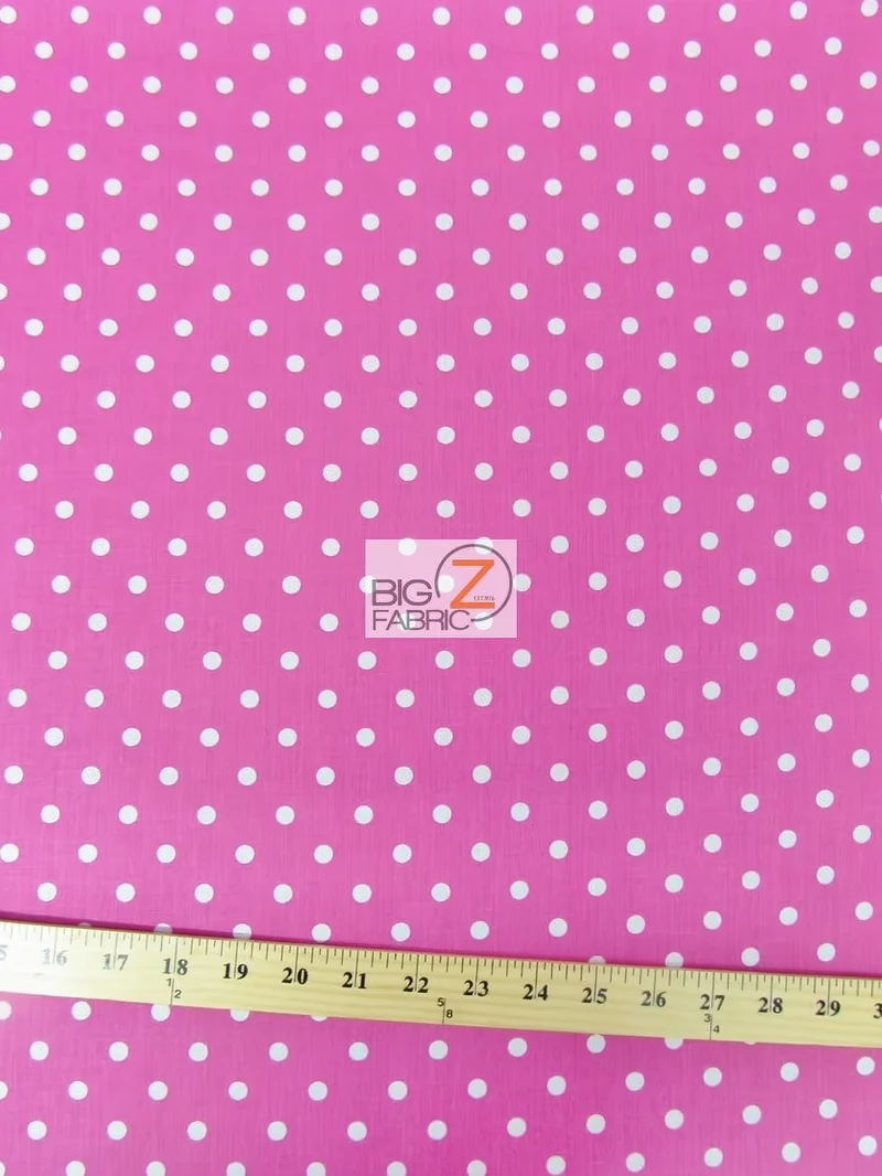 Poly Cotton Printed Fabric Small Polka Dots / Fuchsia/White Dots / Sold By The Yard