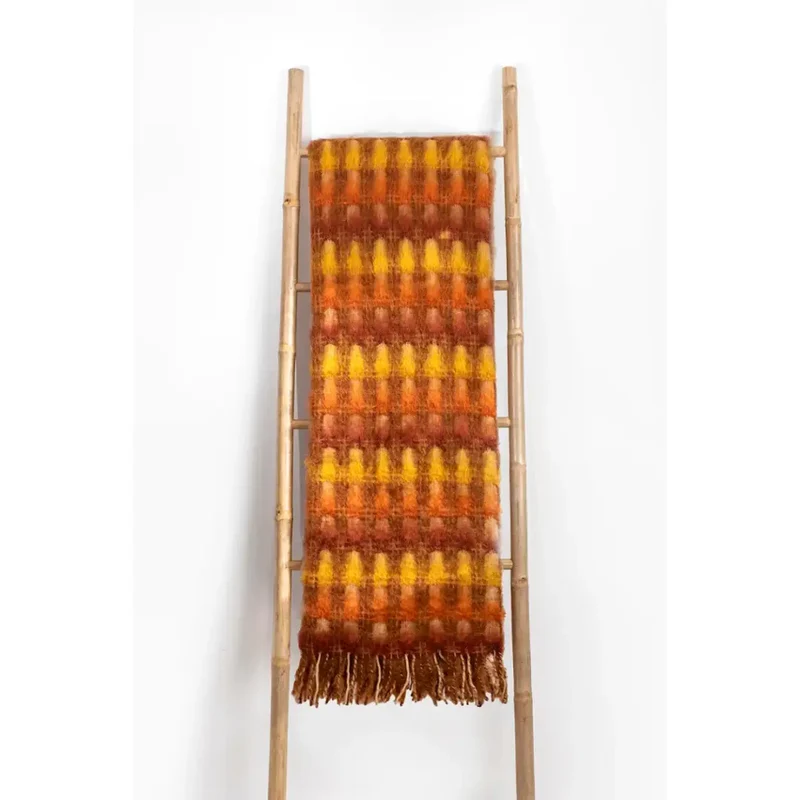 Manta Mohair Trama Mostaza y Naranja