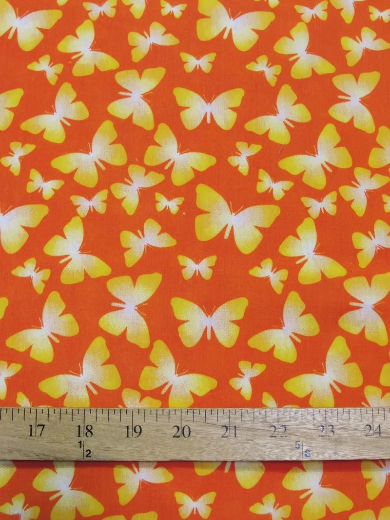Butterflies Orange Cotton Polyester Fabric