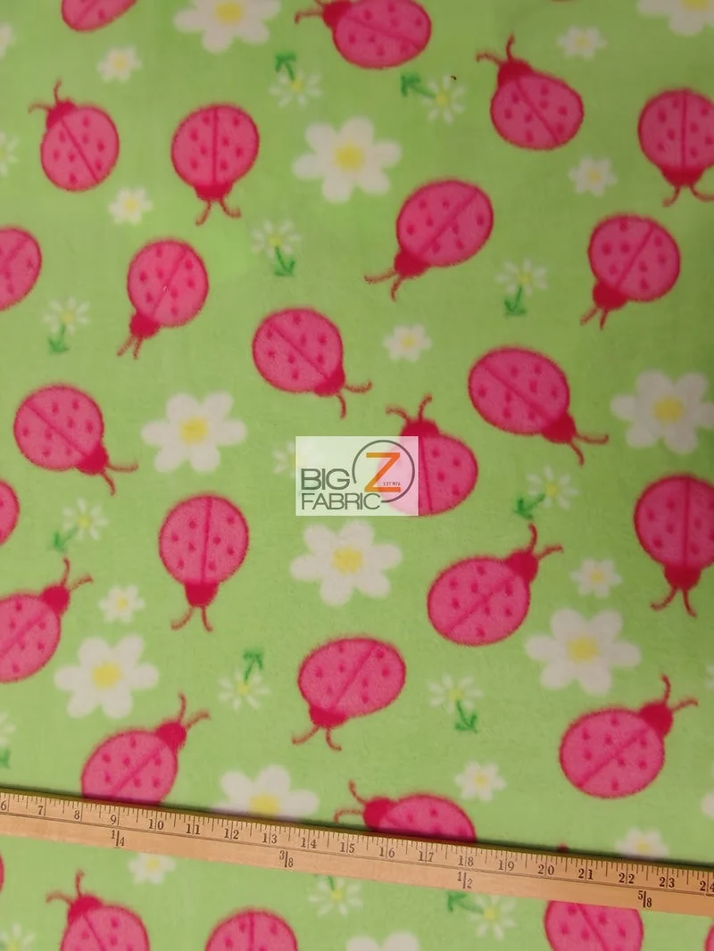 Lady Bug Lime Fleece Fabric