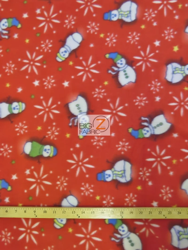 Christmas Holiday Red Snowman Fleece Fabric