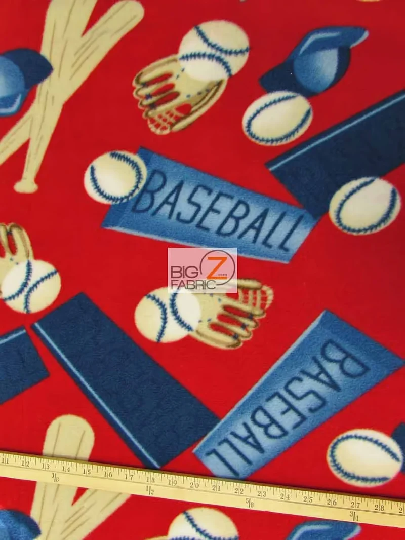 Sports Baseball Ball & Bat Fleece Fabric