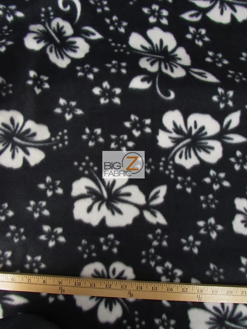 Flower Hawaiian Black Fleece Fabric