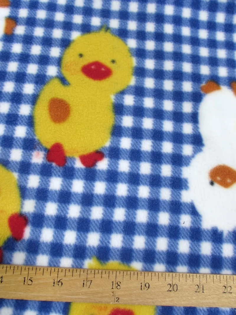 Checkered Chickens Blue Fleece Fabric