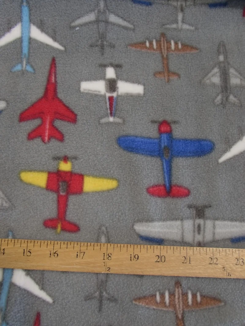 Striking Aces Airplanes Gray Fleece Fabric