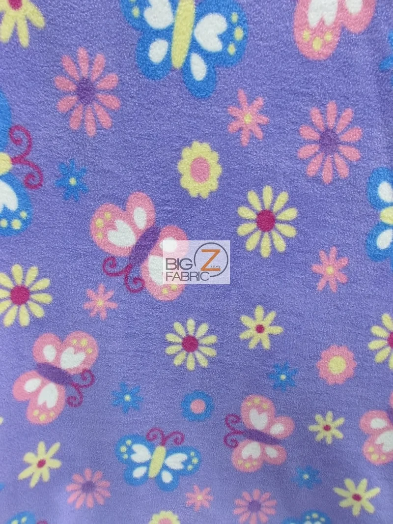 Floral Butterfly Sunrise Purple Fleece Fabric