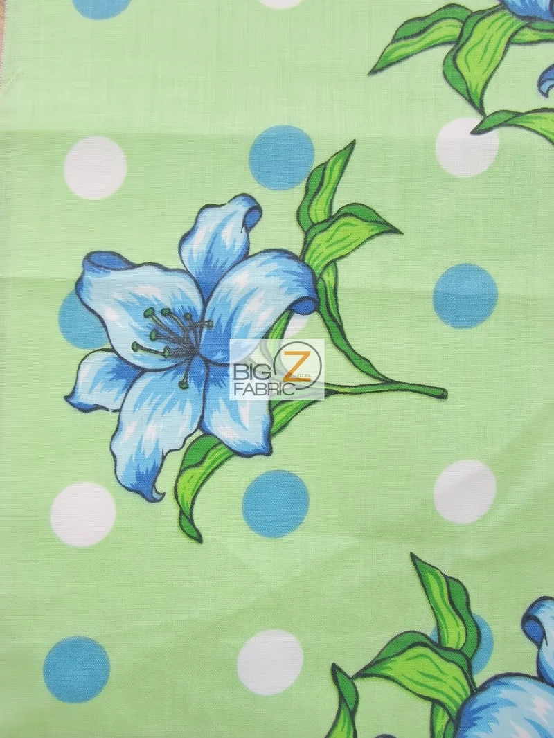 Green Bellflower Polka Dot Print Polyester Cotton Fabric