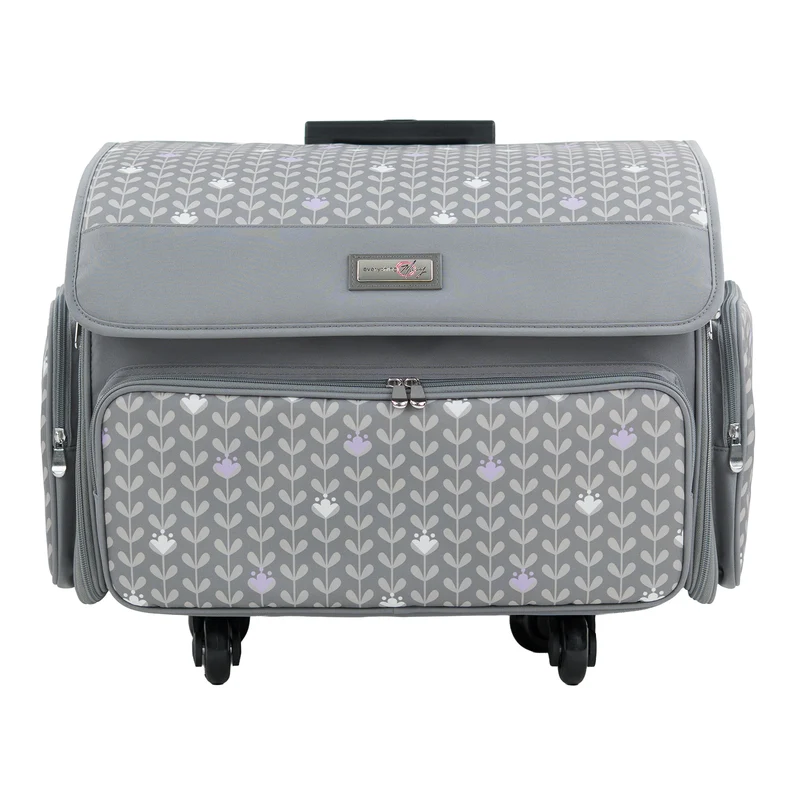 XL 4 Wheel Collapsible Deluxe Rolling Sewing Machine Storage Case, Purple Floral