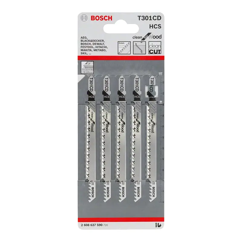 Juego de 5 Hojas de Sierra de Calar Bosch T 301 CD Clean for Wood