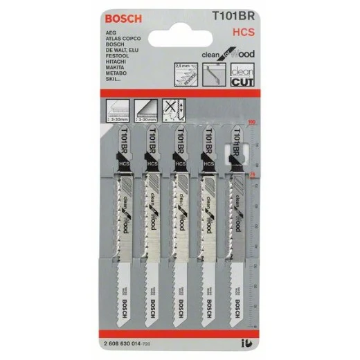 Juego de 5 Hojas de Sierra de Calar Bosch T 101 BR Clean for Wood