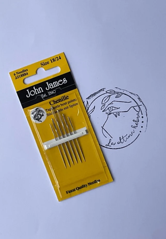 Paño de 6 Agujas John James de coser de chenille con ojo grande - Tamaño 18/24