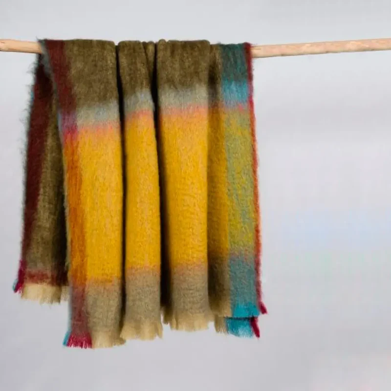 Manta Mohair Cuadros Multicolor Amarillos