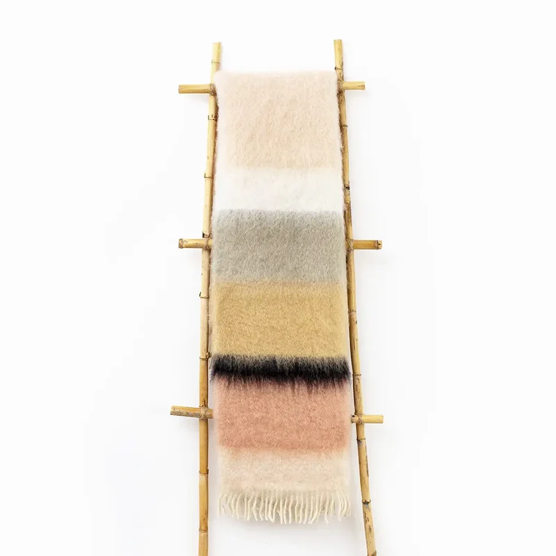 Manta Mohair Rayas Rosa Gris y Amarillo