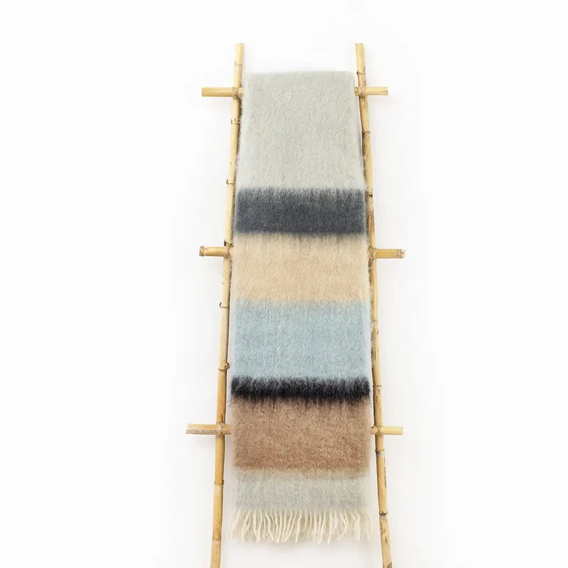 Manta Mohair Rayas Azul Negro Beige