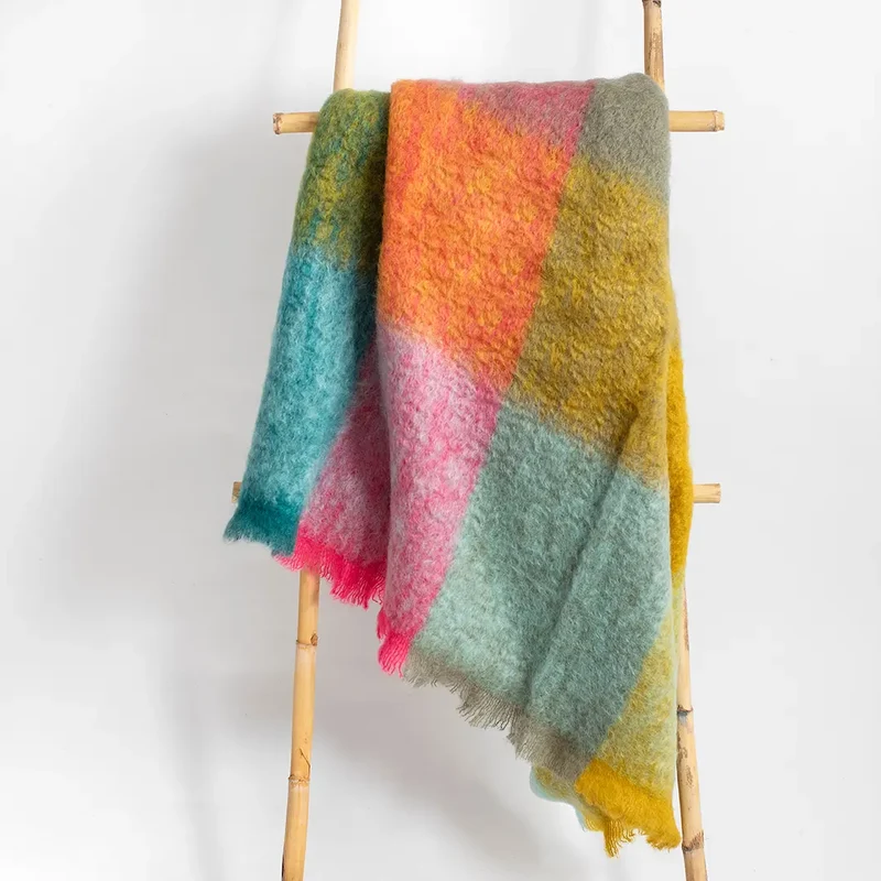 Manta Mohair Cuadros Multicolor