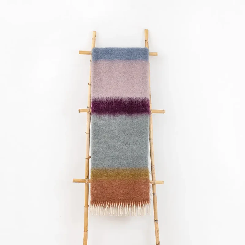 Manta Mohair Rayas Azul Berenjena Naranja