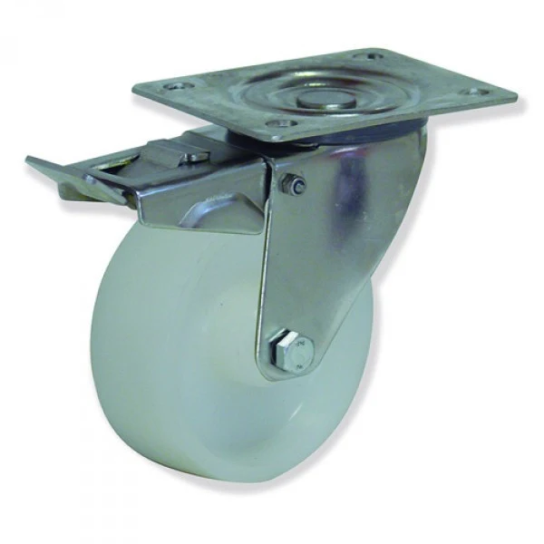 Rueda Gayner Nylon soporte acero inoxidable giratorio con freno MIPG4 34-102/FD