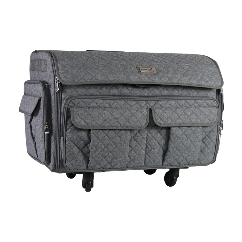 Everything Mary XXL 4 Wheel Collapsible Rolling Sewing Machine Storage Case, Heather Grey