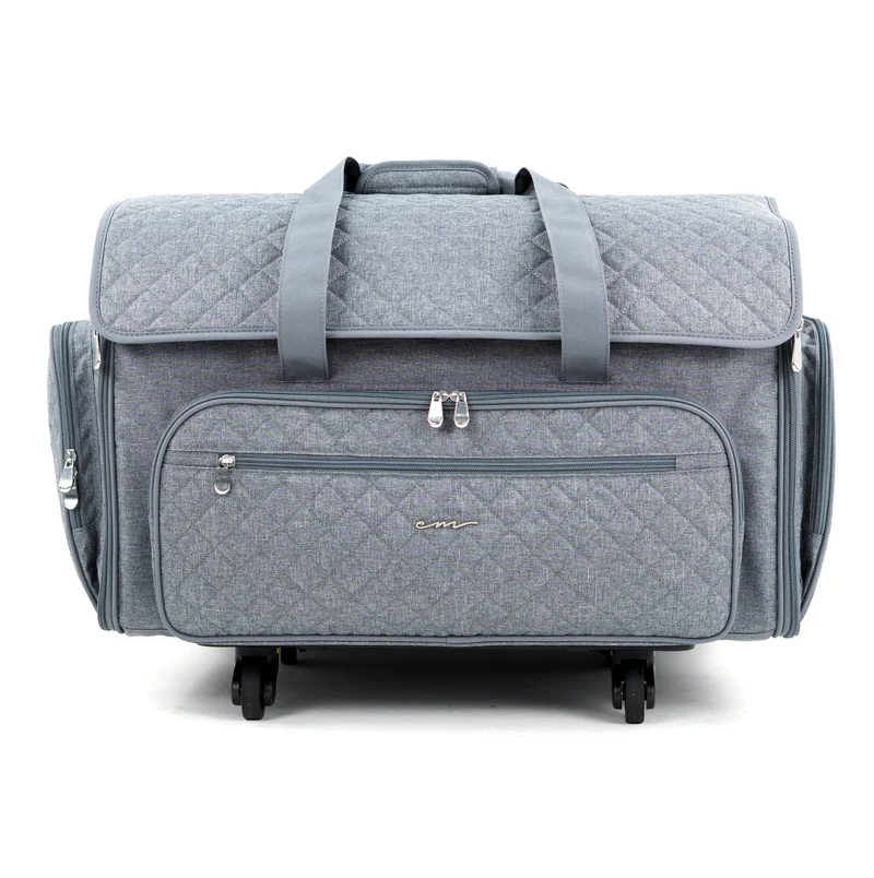 Everything Mary XXL 4 Wheel Collapsible Rolling Sewing Machine Storage Case, Grey Quilted