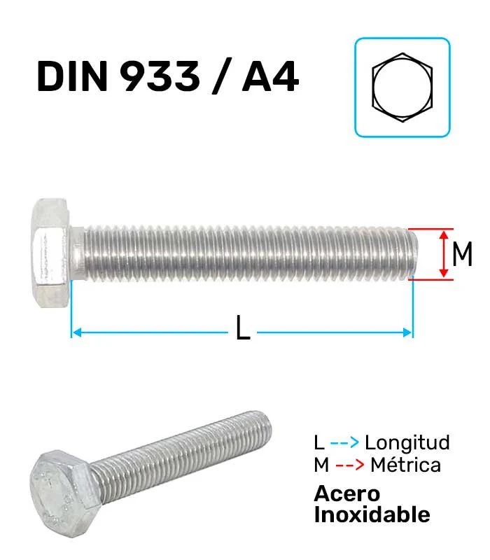 Tornillo Hexagonal Acero Inoxidable A-4 D-933