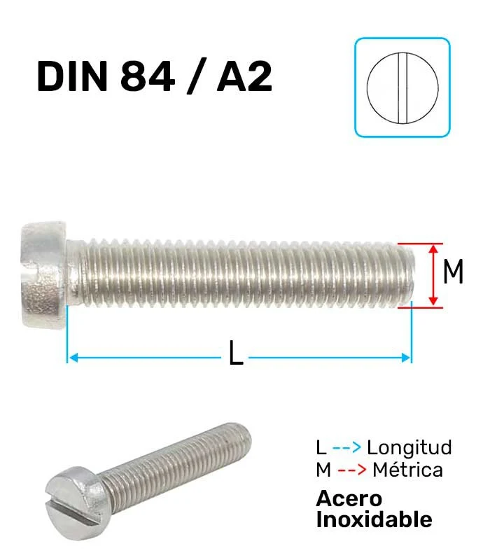 Tornillo Ranurado Acero Inoxidable A-2 DIN-84